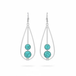Silver Teardrop Earrings with Turquoise Stones - Women Jewelry